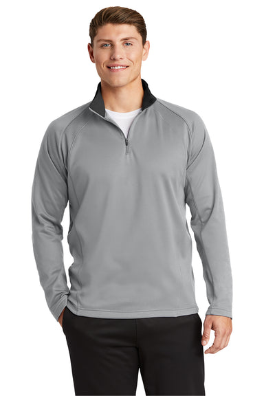 Sport-Tek F243 Mens Sport-Wick Moisture Wicking Fleece 1/4 Zip Sweatshirt Silver Grey/Black Model Front