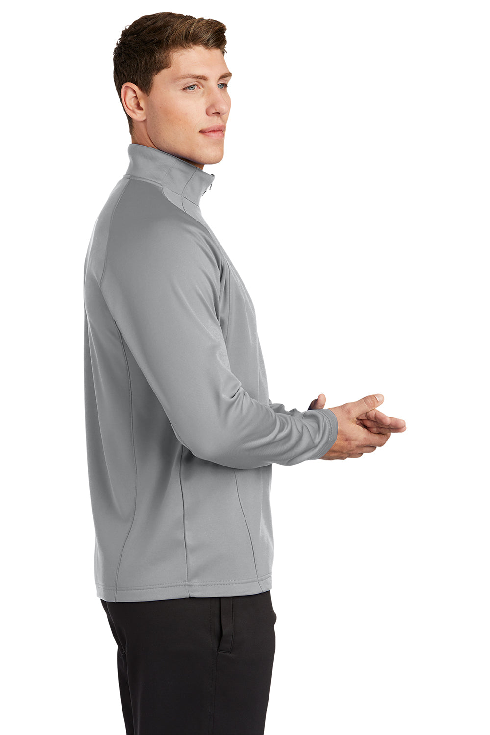 Sport-Tek F243 Mens Sport-Wick Moisture Wicking Fleece 1/4 Zip Sweatshirt Silver Grey/Black Model Side