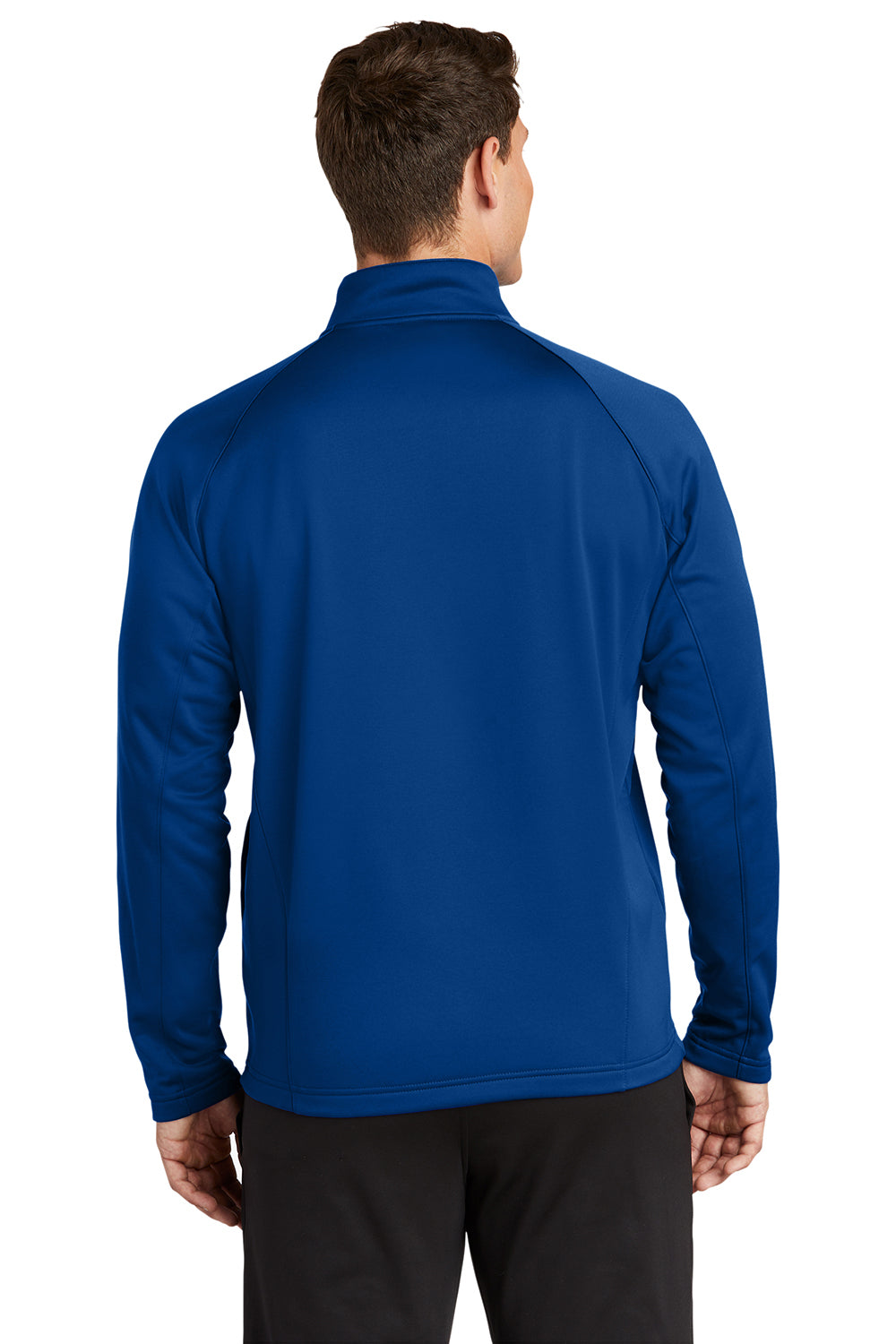 Sport-Tek F243 Mens Sport-Wick Moisture Wicking Fleece 1/4 Zip Sweatshirt True Royal Blue/Silver Grey Model Back