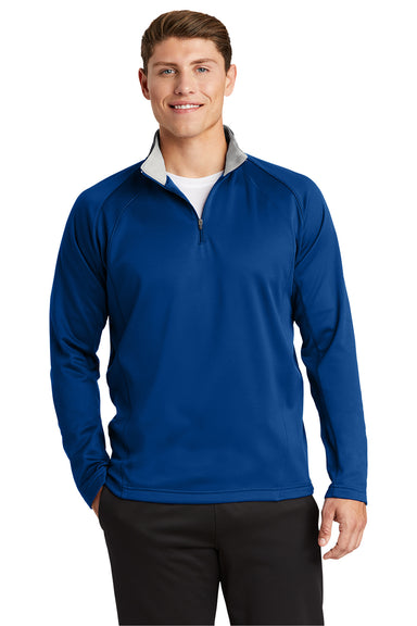 Sport-Tek F243 Mens Sport-Wick Moisture Wicking Fleece 1/4 Zip Sweatshirt True Royal Blue/Silver Grey Model Front