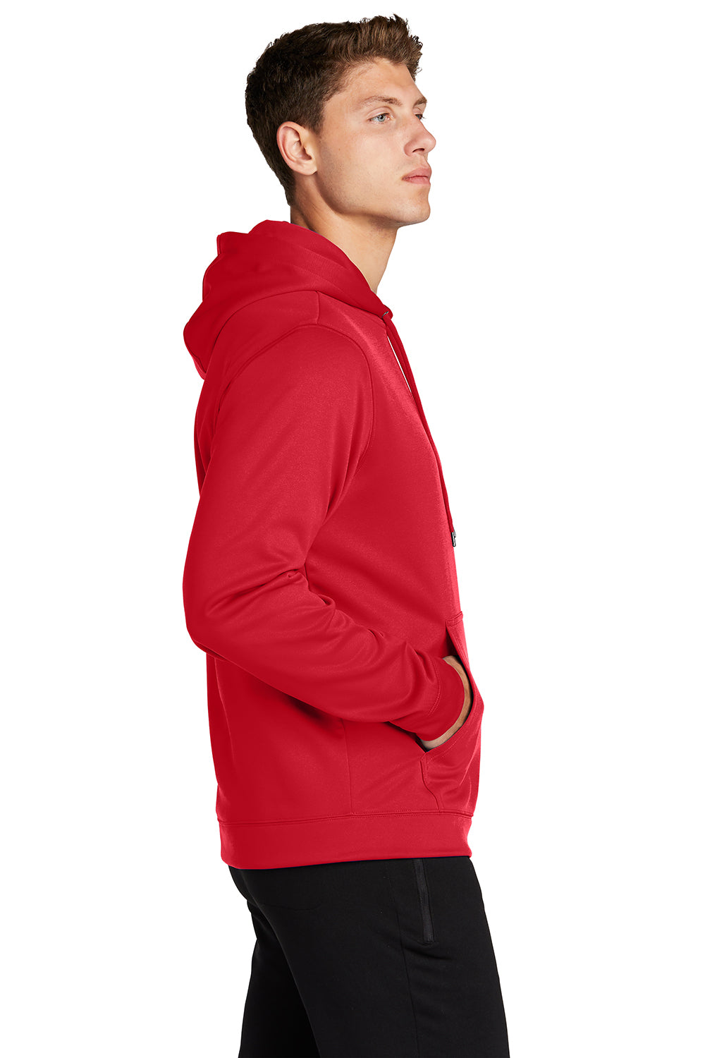 Sport-Tek F244 Mens Sport-Wick Moisture Wicking Fleece Hooded Sweatshirt Hoodie Deep Red Model Side