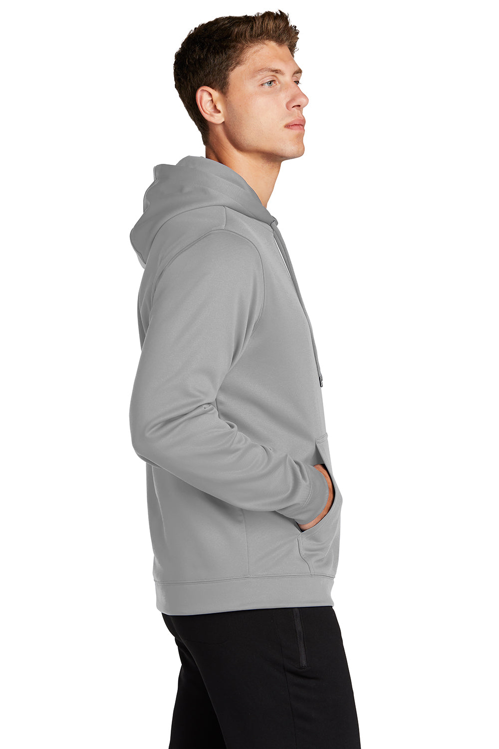 Sport-Tek F244 Mens Sport-Wick Moisture Wicking Fleece Hooded Sweatshirt Hoodie Silver Grey Model Side