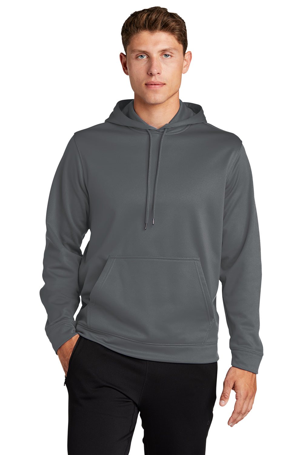 Sport-Tek F244 Mens Sport-Wick Moisture Wicking Fleece Hooded Sweatshirt Hoodie Dark Smoke Grey Model Front