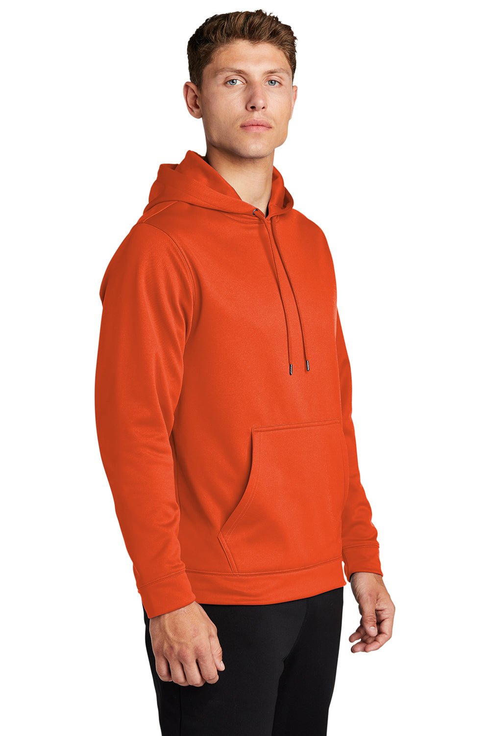 Sport-Tek F244 Mens Sport-Wick Moisture Wicking Fleece Hooded Sweatshirt Hoodie Deep Orange Model 3q