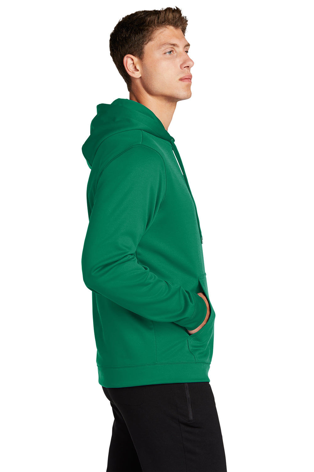 Sport-Tek F244 Mens Sport-Wick Moisture Wicking Fleece Hooded Sweatshirt Hoodie Kelly Green Model Side