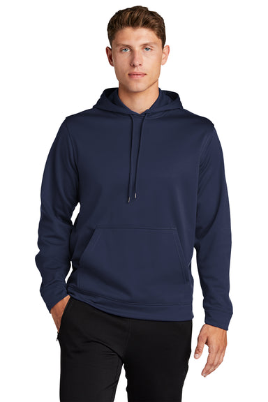 Sport-Tek F244 Mens Sport-Wick Moisture Wicking Fleece Hooded Sweatshirt Hoodie Navy Blue Model Front