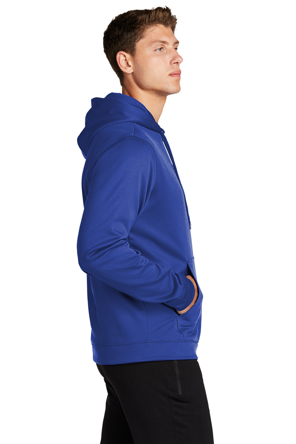 Sport-Tek F244 Mens Sport-Wick Moisture Wicking Fleece Hooded Sweatshirt Hoodie True Royal Blue Model Side