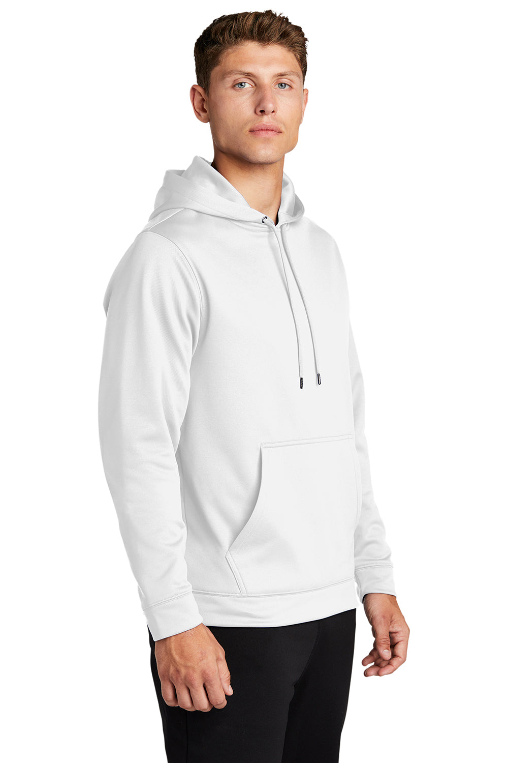 Sport-Tek F244 Mens Sport-Wick Moisture Wicking Fleece Hooded Sweatshirt Hoodie White Model 3q