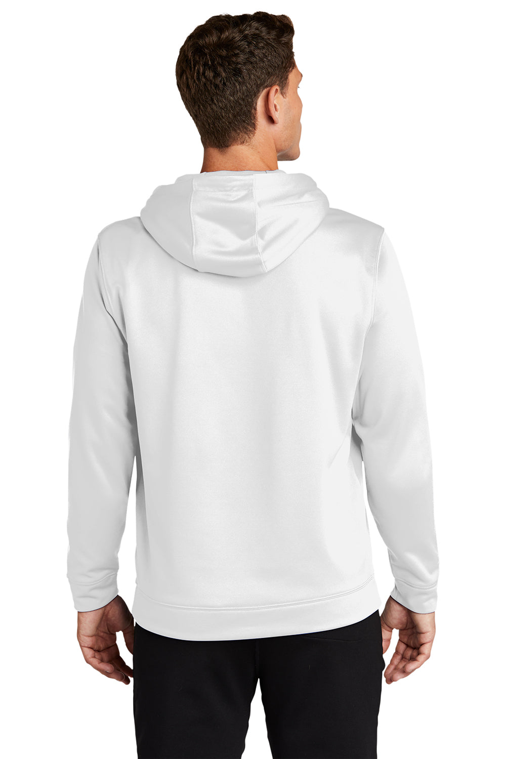 Sport-Tek F244 Mens Sport-Wick Moisture Wicking Fleece Hooded Sweatshirt Hoodie White Model Back