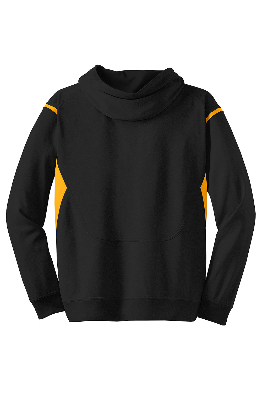 Sport-Tek F246 Mens Tech Moisture Wicking Fleece Hooded Sweatshirt Hoodie Black/Gold Flat Back