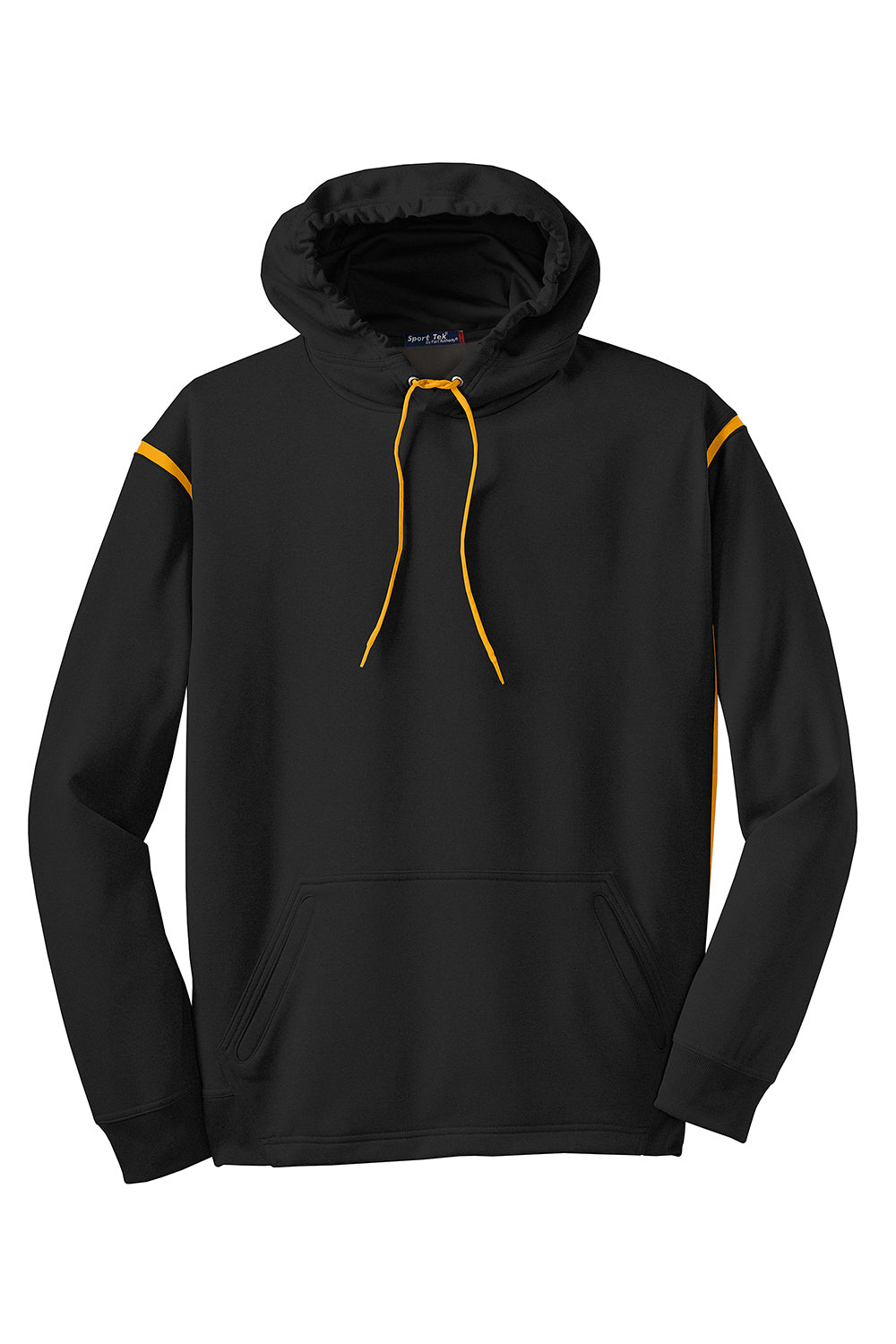 Sport-Tek F246 Mens Tech Moisture Wicking Fleece Hooded Sweatshirt Hoodie Black/Gold Flat Front