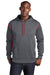 Sport-Tek F246 Mens Tech Moisture Wicking Fleece Hooded Sweatshirt Hoodie Heather Graphite Grey/True Red Model Front