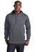 Sport-Tek F246 Mens Tech Moisture Wicking Fleece Hooded Sweatshirt Hoodie Heather Graphite Grey/True Royal Blue Model Front