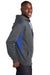 Sport-Tek F246 Mens Tech Moisture Wicking Fleece Hooded Sweatshirt Hoodie Heather Graphite Grey/True Royal Blue Model Side