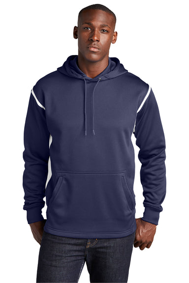 Sport-Tek F246 Mens Tech Moisture Wicking Fleece Hooded Sweatshirt Hoodie True Navy Blue/White Model Front