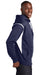 Sport-Tek F246 Mens Tech Moisture Wicking Fleece Hooded Sweatshirt Hoodie True Navy Blue/White Model Side