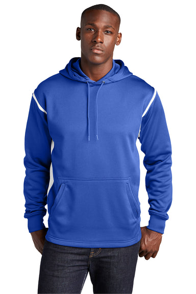 Sport-Tek F246 Mens Tech Moisture Wicking Fleece Hooded Sweatshirt Hoodie True Royal Blue/White Model Front