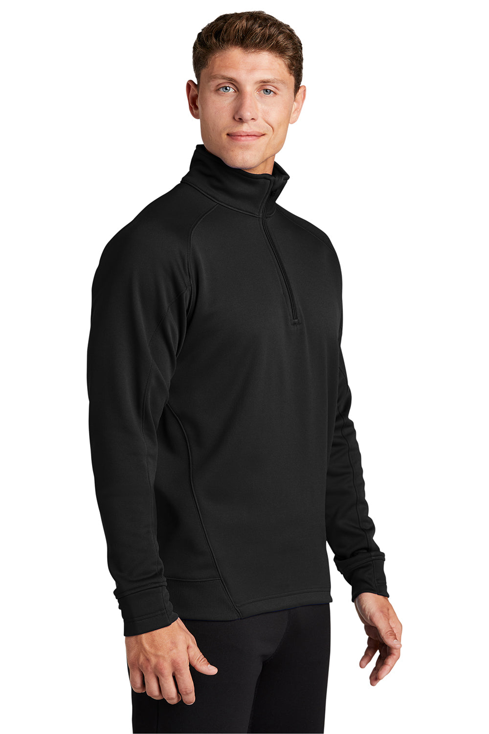 Sport-Tek F247 Mens Tech Moisture Wicking Fleece 1/4 Zip Sweatshirt Black Model 3q