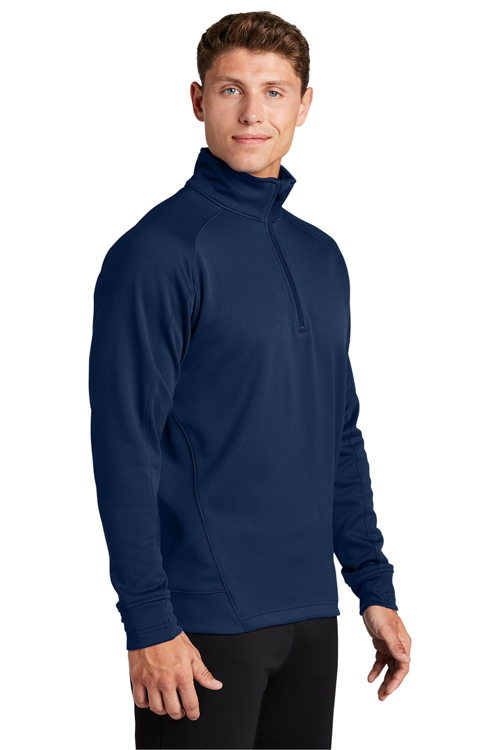 Sport-Tek F247 Mens Tech Moisture Wicking Fleece 1/4 Zip Sweatshirt True Navy Blue Model 3q