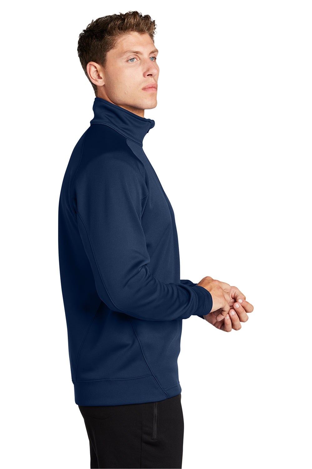 Sport-Tek F247 Mens Tech Moisture Wicking Fleece 1/4 Zip Sweatshirt True Navy Blue Model Side