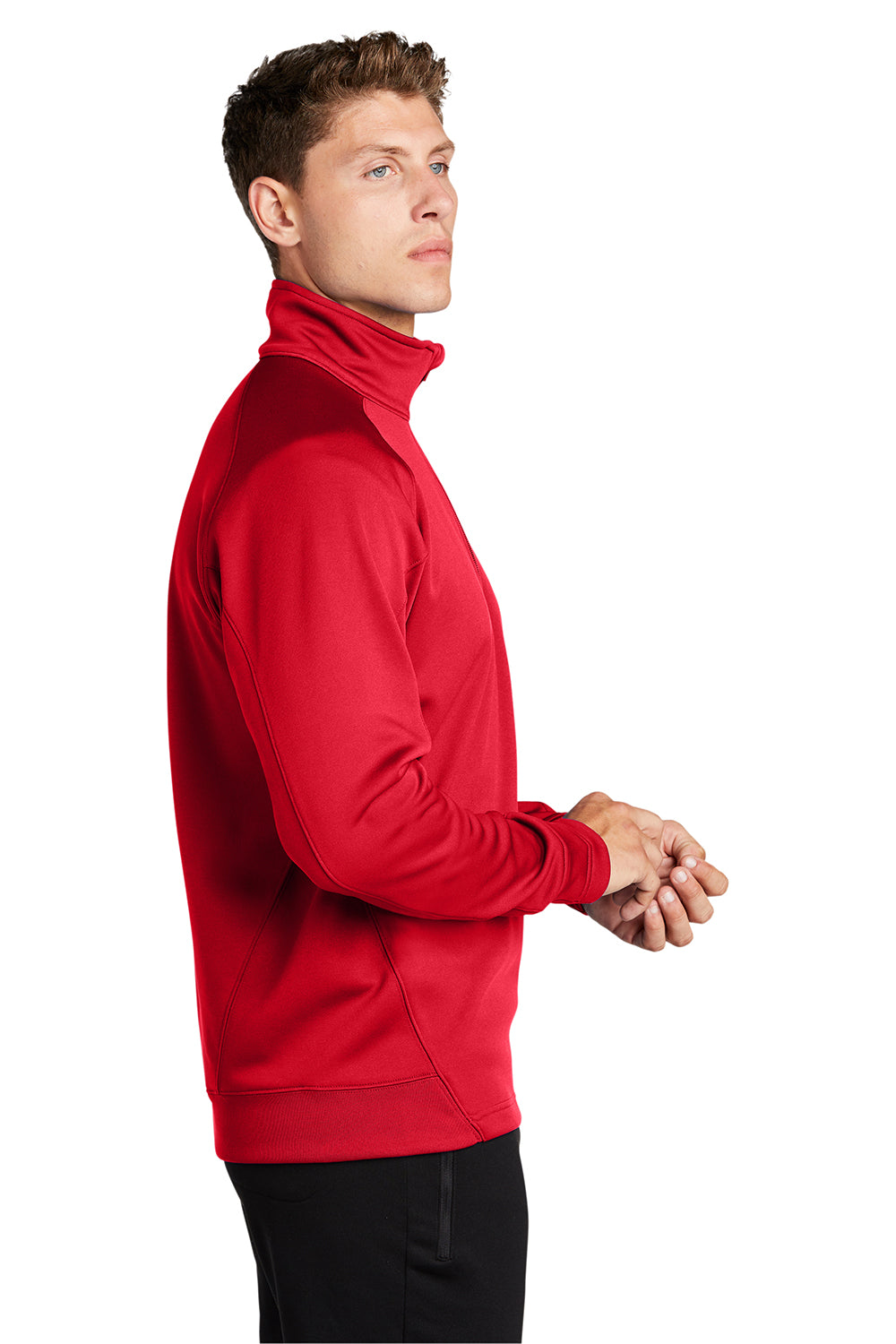 Sport-Tek F247 Mens Tech Moisture Wicking Fleece 1/4 Zip Sweatshirt True Red Model Side