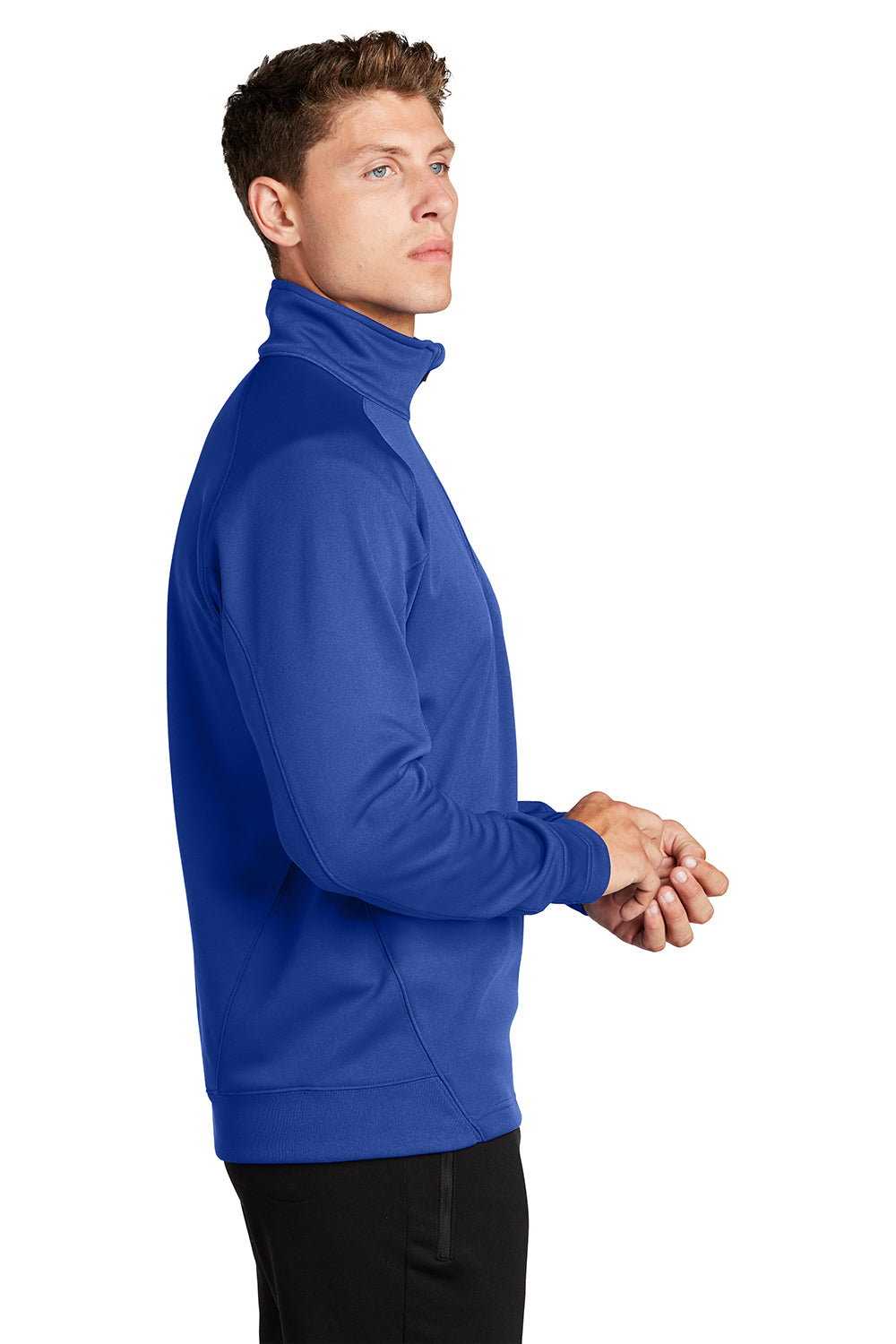 Sport-Tek F247 Mens Tech Moisture Wicking Fleece 1/4 Zip Sweatshirt True Royal Blue Model Side