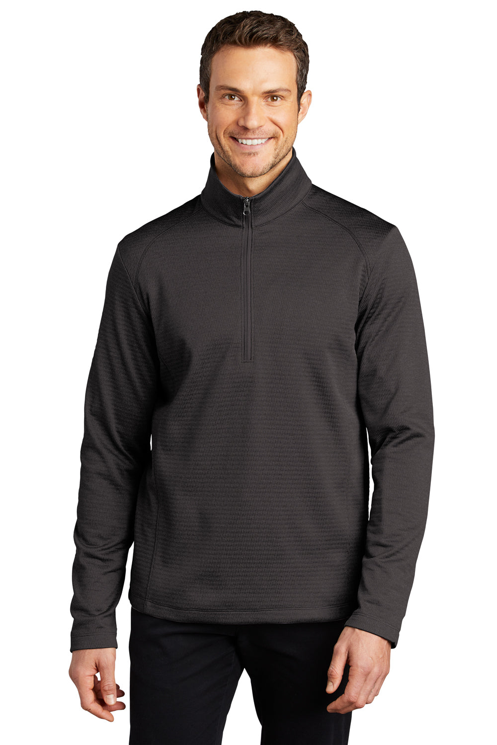 Port Authority F248 Mens Diamond Fleece 1/4 Zip Sweatshirt Heather Dark Charcoal Grey Model Front