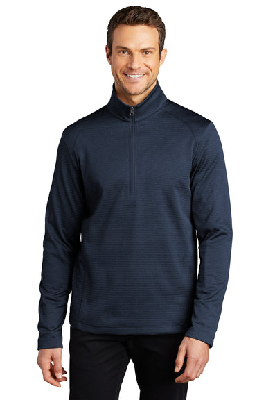 Port Authority F248 Mens Diamond Fleece 1/4 Zip Sweatshirt Heather Dress Blue Navy Model Front