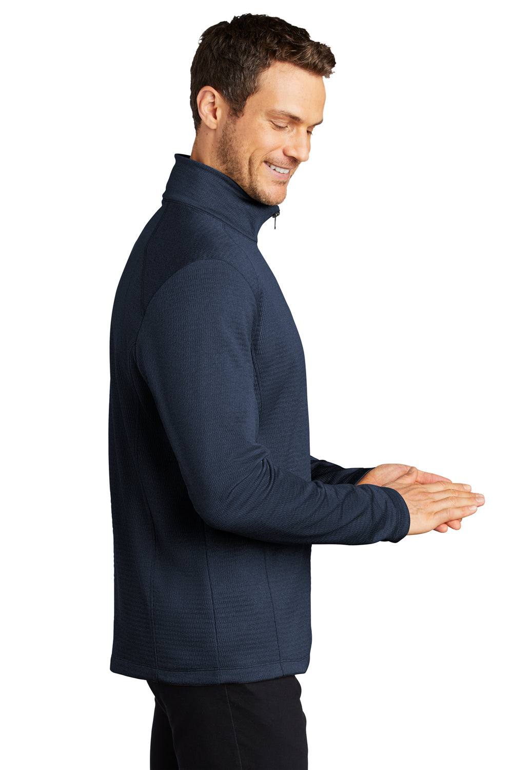 Port Authority F248 Mens Diamond Fleece 1/4 Zip Sweatshirt Heather Dress Blue Navy Model Side