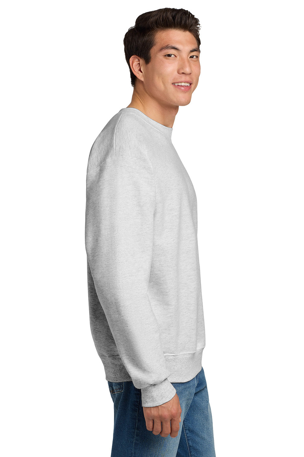 Hanes F260 Mens Ultimate Cotton PrintPro XP Pill Resistant Crewneck Sweatshirt Ash Grey Model Side