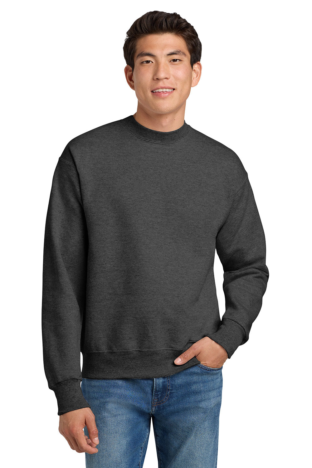 Hanes F260 Mens Ultimate Cotton PrintPro XP Pill Resistant Crewneck Sweatshirt Heather Charcoal Grey Model Front