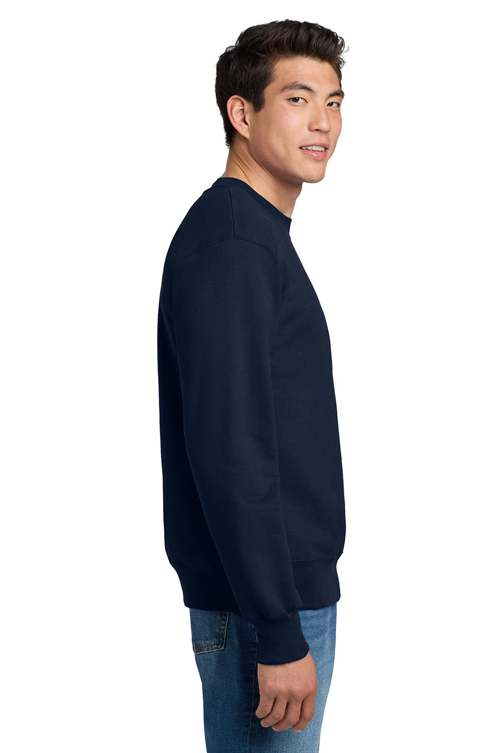 Hanes F260 Mens Ultimate Cotton PrintPro XP Pill Resistant Crewneck Sweatshirt Navy Blue Model Side