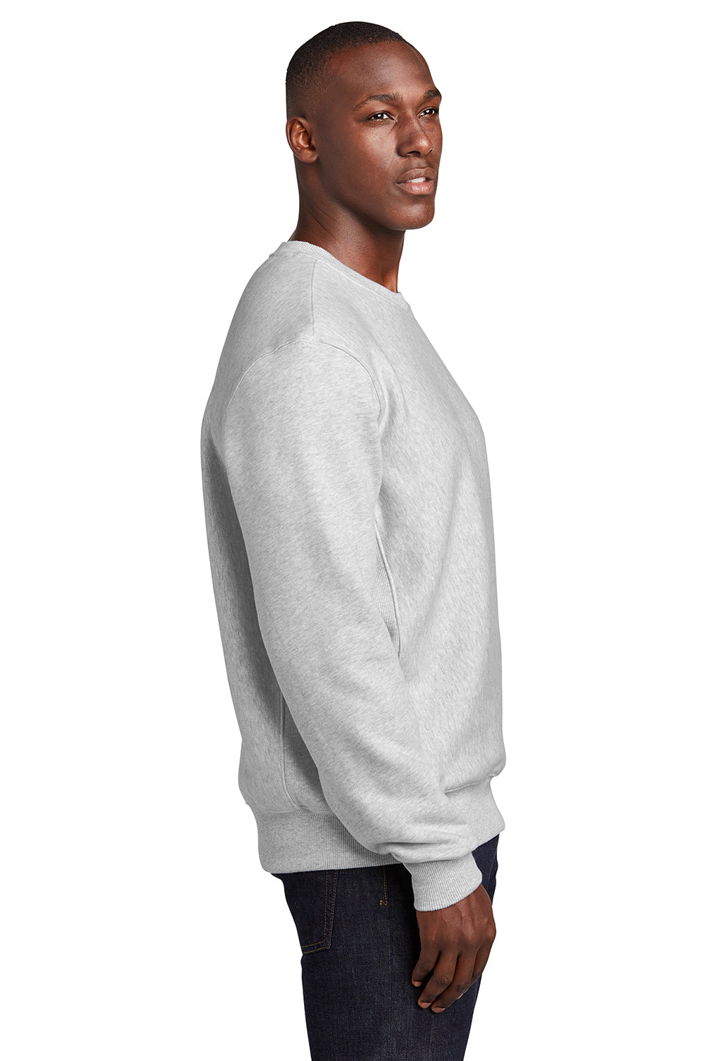 Sport-Tek F280 Mens Fleece Crewneck Sweatshirt Heather Grey Model Side