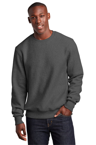 Sport-Tek F280 Mens Fleece Crewneck Sweatshirt Heather Graphite Grey Model Front