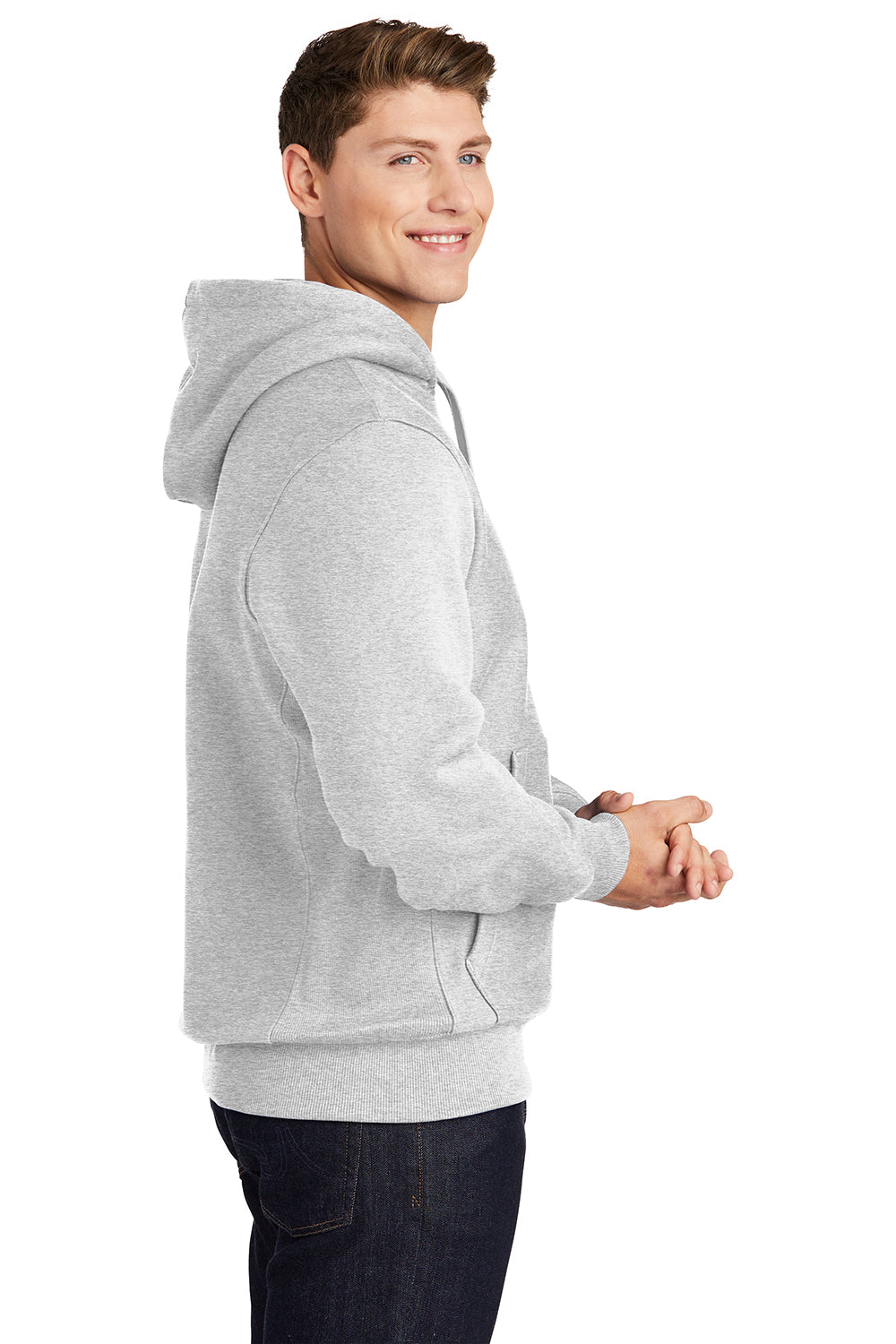 Sport-Tek F281 Mens Fleece Hooded Sweatshirt Hoodie Black Model Side