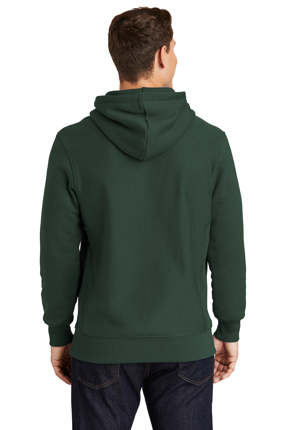 Sport-Tek F281 Mens Fleece Hooded Sweatshirt Hoodie Dark Green Model Back