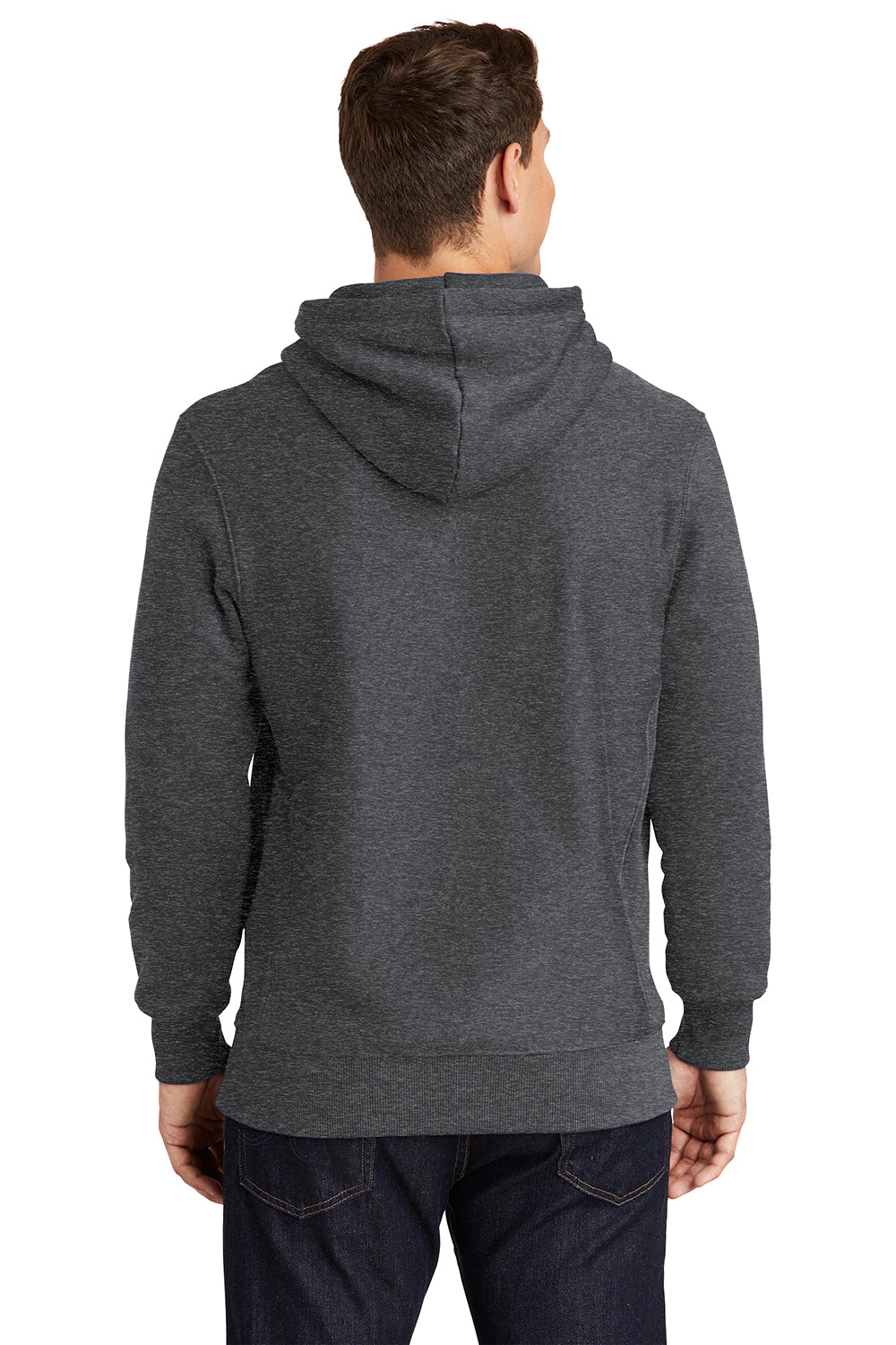 Sport-Tek F281 Mens Fleece Hooded Sweatshirt Hoodie Heather Graphite Grey Model Back