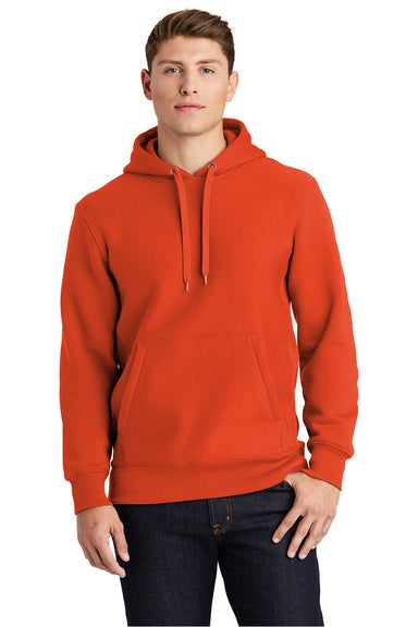 Sport-Tek F281 Mens Fleece Hooded Sweatshirt Hoodie Orange Model Front