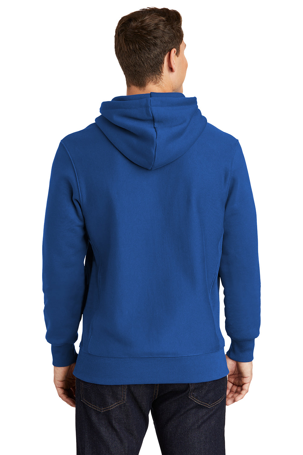 Sport-Tek F281 Mens Fleece Hooded Sweatshirt Hoodie Royal Blue Model Back