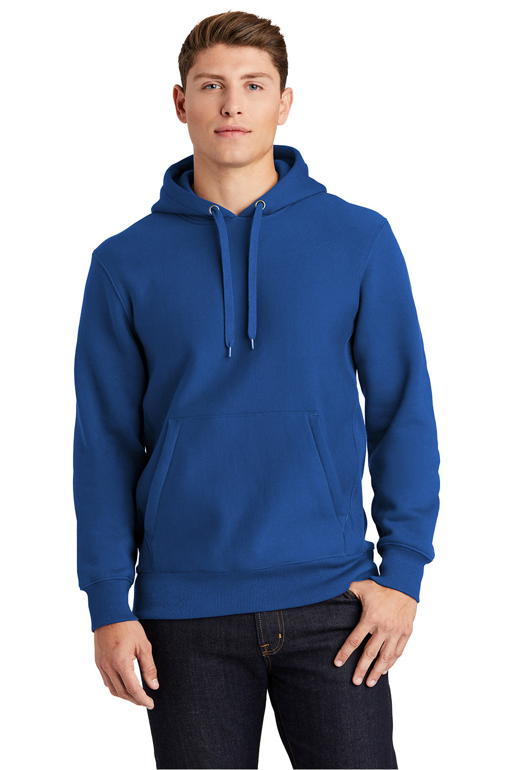 Sport-Tek F281 Mens Fleece Hooded Sweatshirt Hoodie Royal Blue Model Front