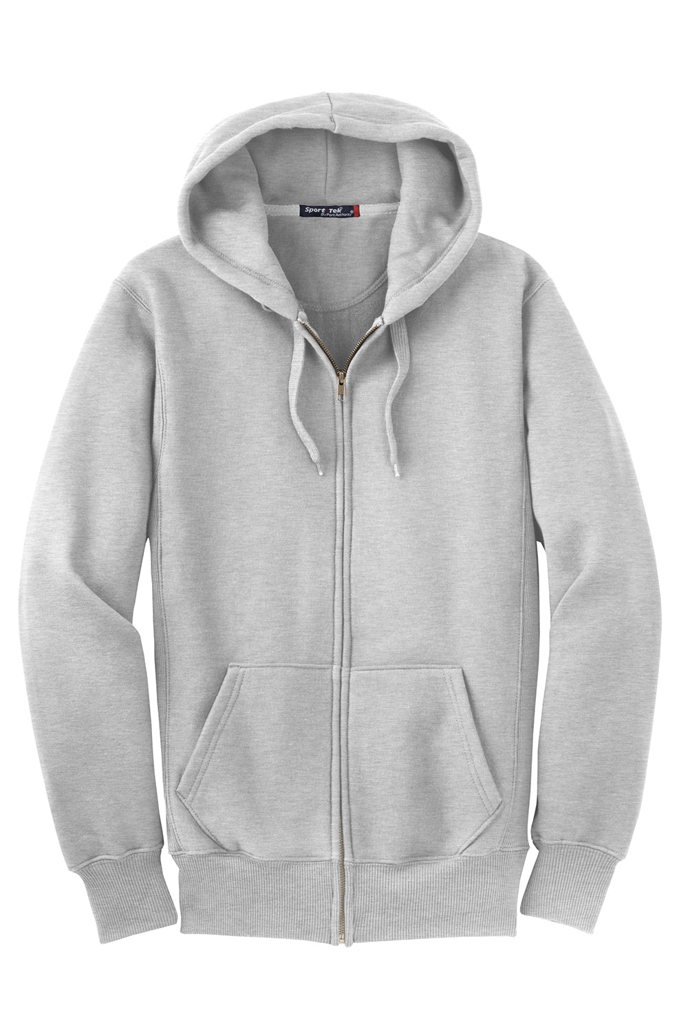 Sport-Tek F282 Mens Fleece Full Zip Hooded Sweatshirt Hoodie Heather Grey Flat Front