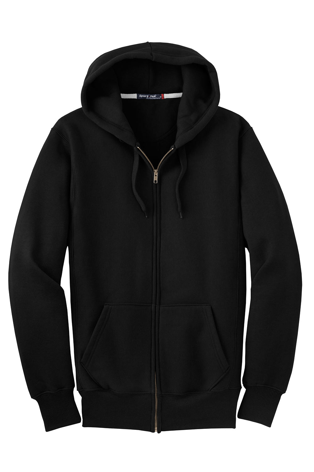 Sport-Tek F282 Mens Fleece Full Zip Hooded Sweatshirt Hoodie Black Flat Front