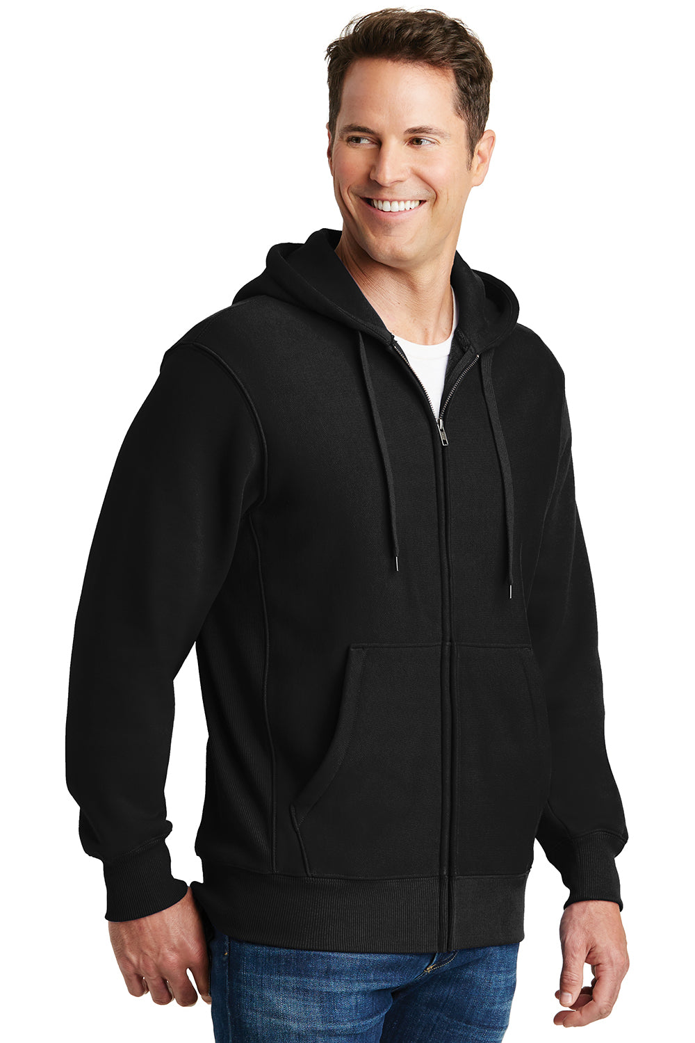 Sport-Tek F282 Mens Fleece Full Zip Hooded Sweatshirt Hoodie Black Model 3q