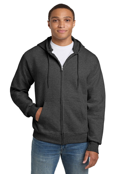 Hanes F283/F280 Mens Ultimate Cotton PrintPro XP Pill Resistant Full Zip Hooded Sweatshirt Hoodie w/ Pockets Heather Charcoal Grey Model Front