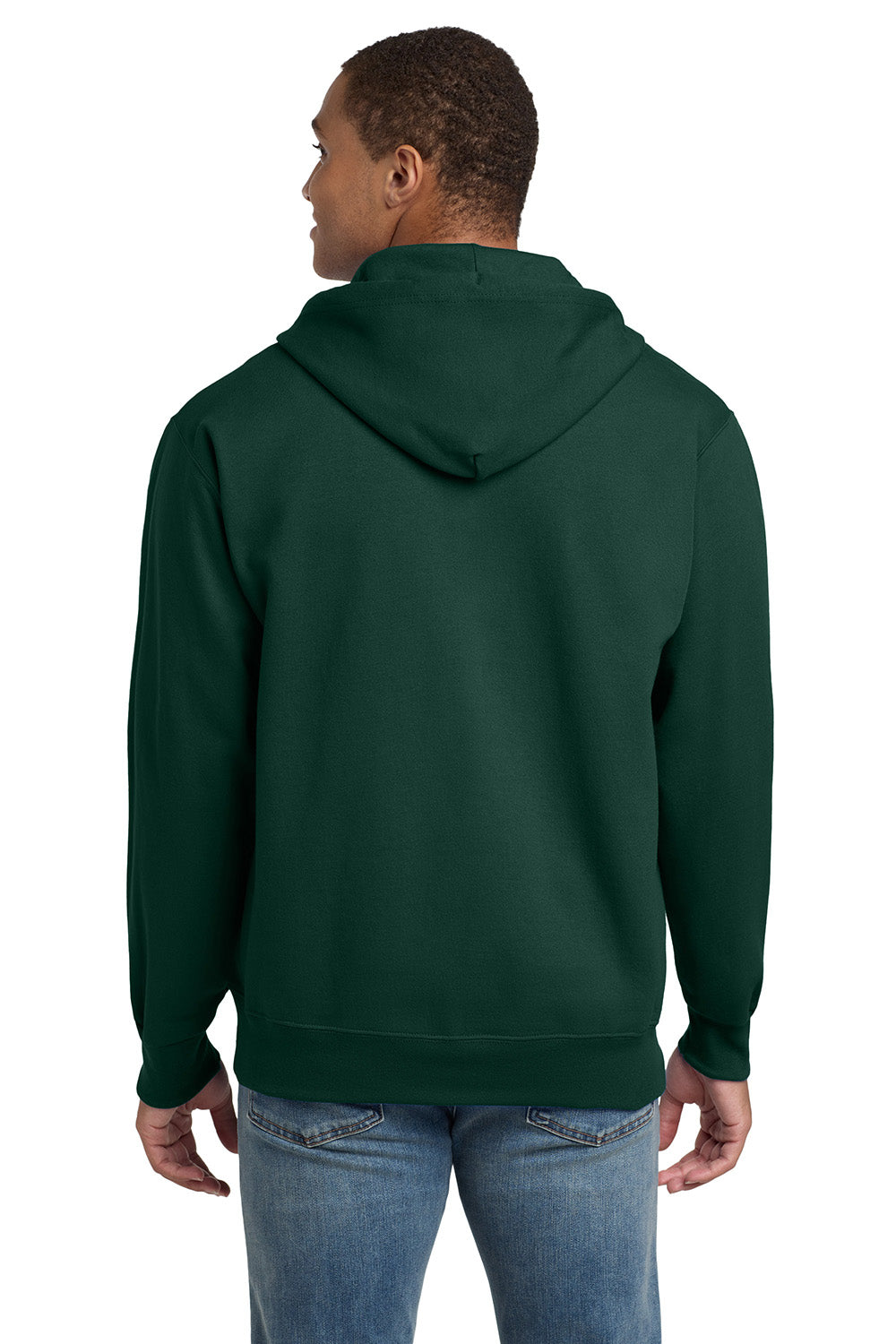 Hanes F283/F280 Mens Ultimate Cotton PrintPro XP Pill Resistant Full Zip Hooded Sweatshirt Hoodie w/ Pockets Deep Forest Green Model Back