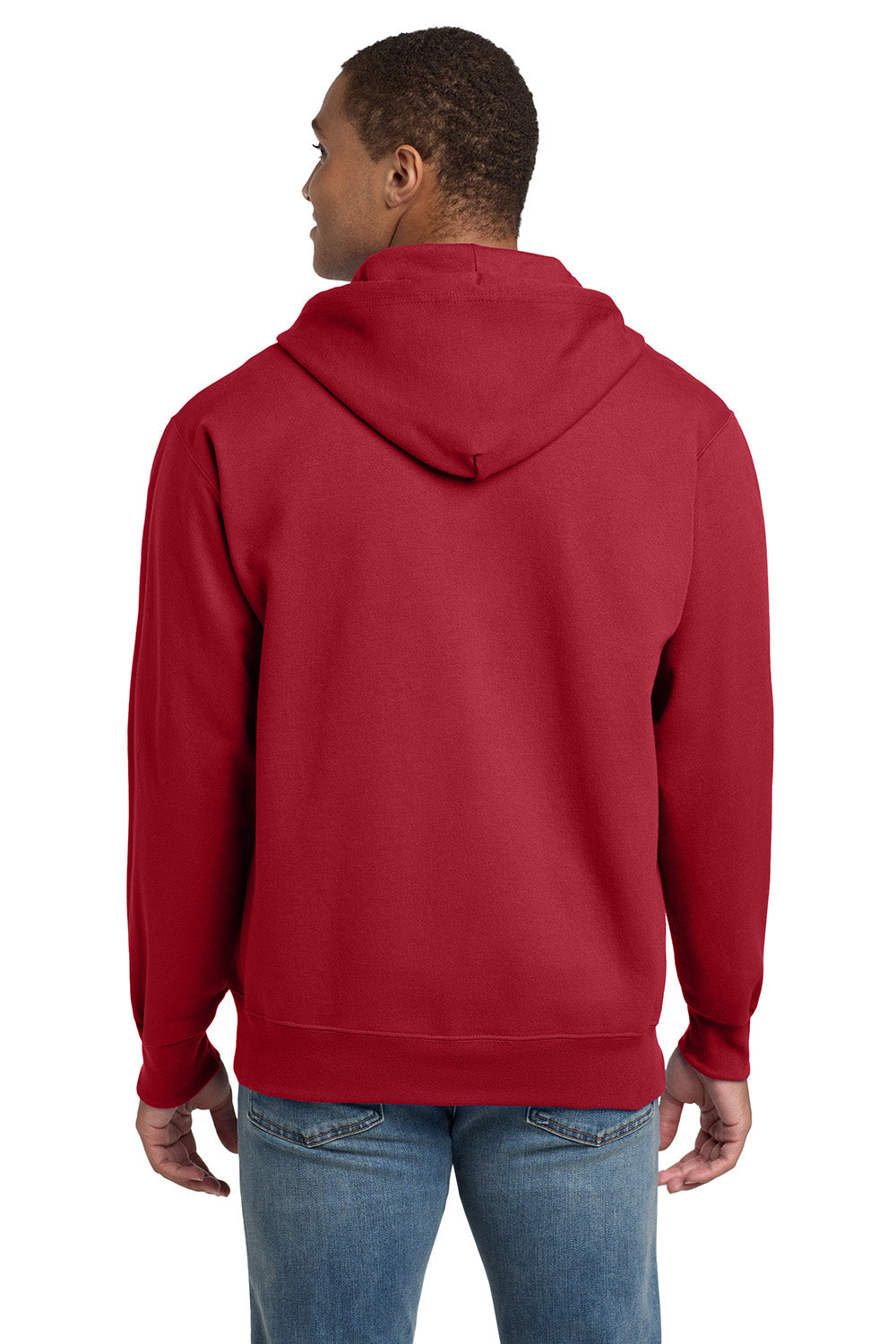 Hanes F283/F280 Mens Ultimate Cotton PrintPro XP Pill Resistant Full Zip Hooded Sweatshirt Hoodie w/ Pockets Deep Red Model Back