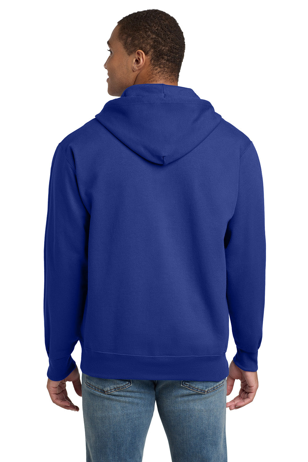 Hanes F283/F280 Mens Ultimate Cotton PrintPro XP Pill Resistant Full Zip Hooded Sweatshirt Hoodie w/ Pockets Deep Royal Blue Model Back