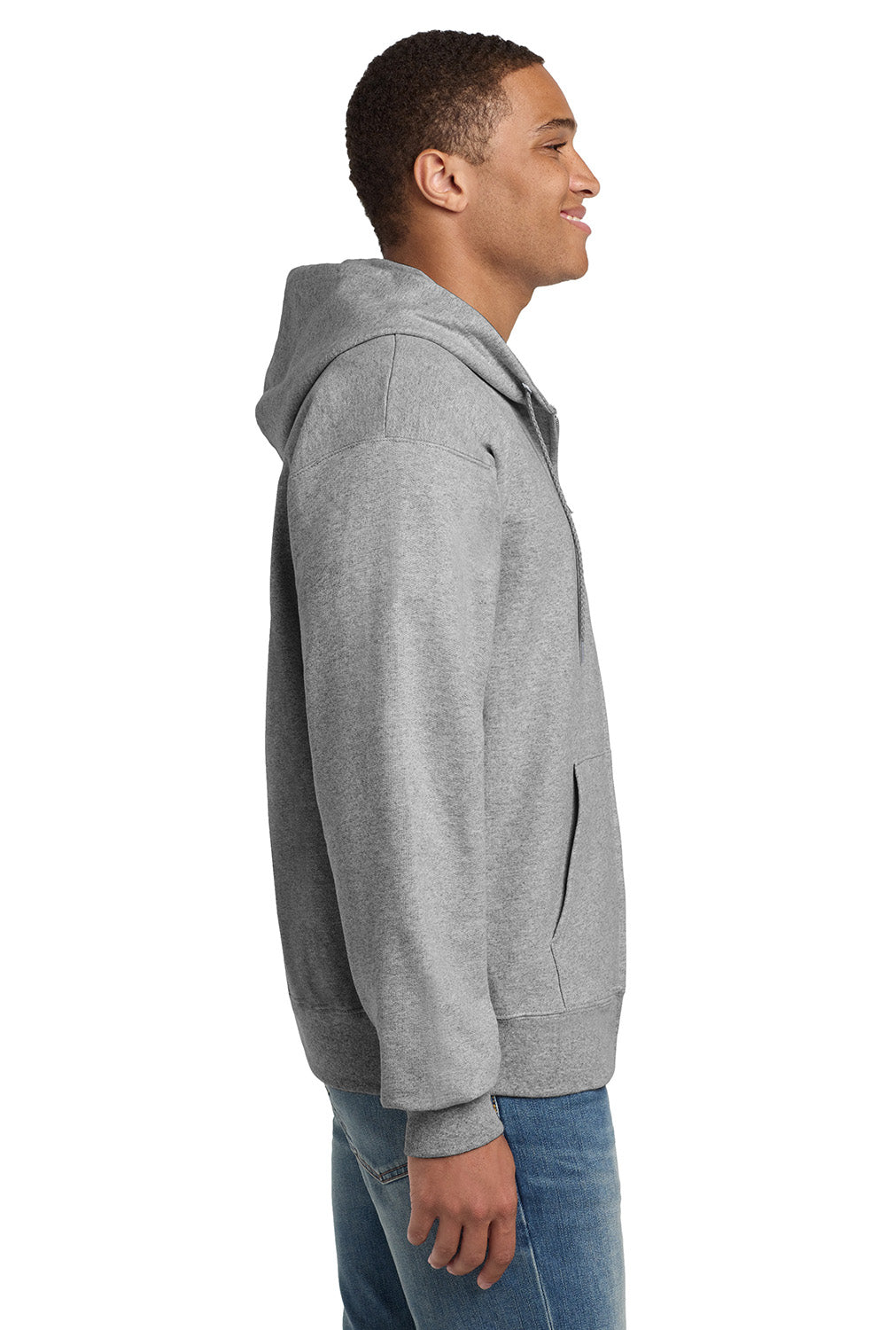 Hanes F283/F280 Mens Ultimate Cotton PrintPro XP Pill Resistant Full Zip Hooded Sweatshirt Hoodie w/ Pockets Light Steel Grey Model Side