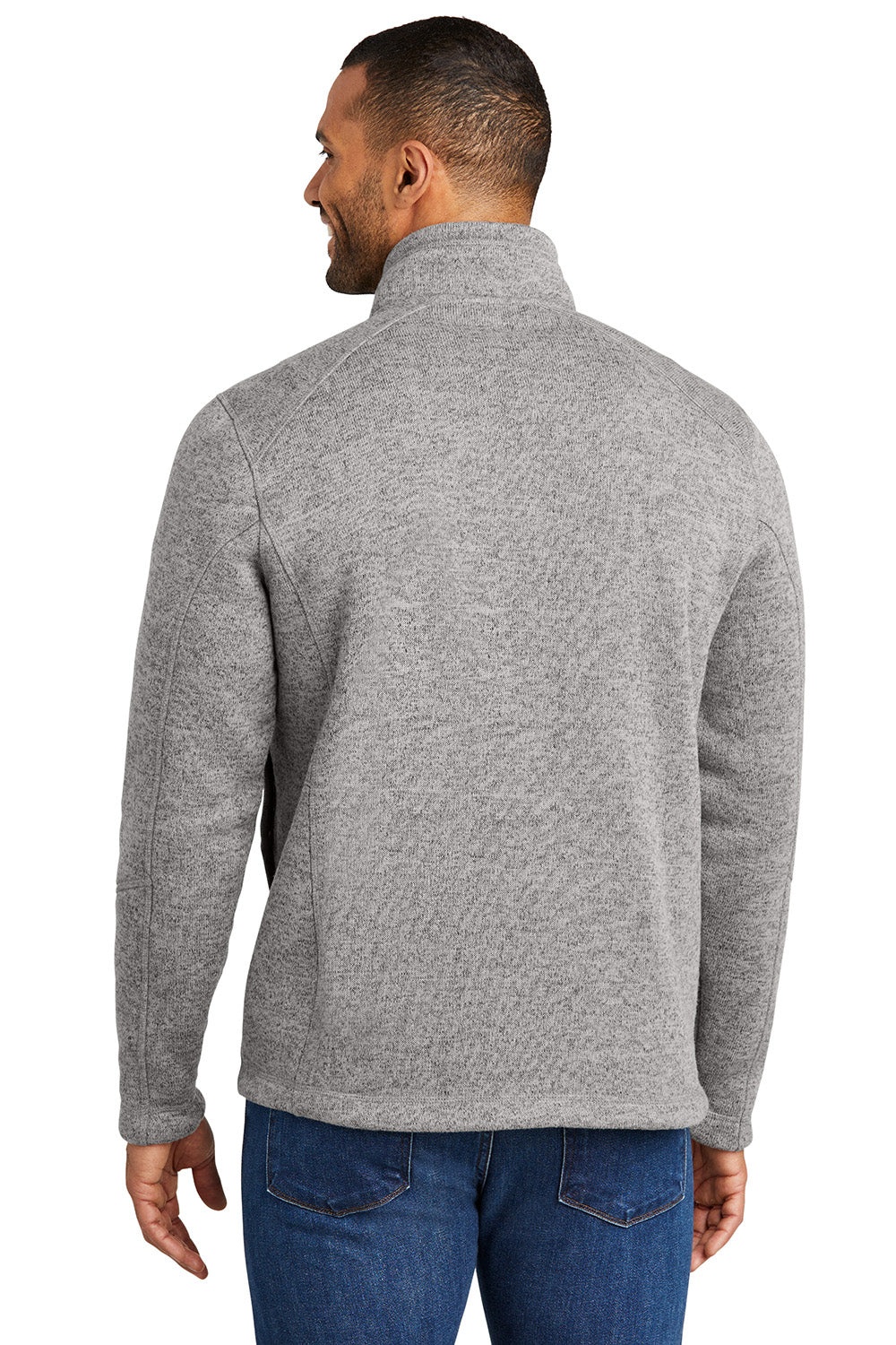 Port Authority F426 Mens Arc Sweater Fleece 1/4 Zip Jacket Heather Deep Smoke Grey Model Back