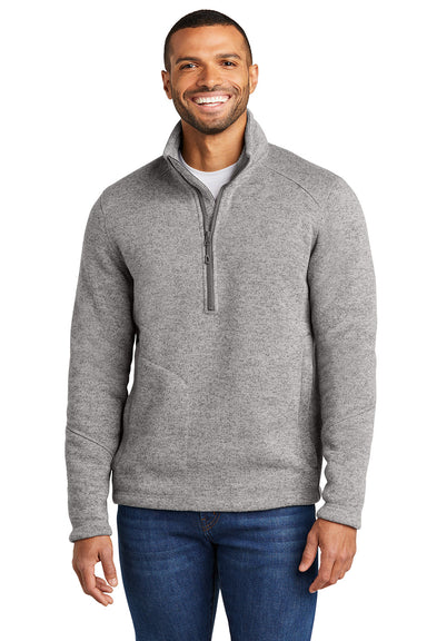 Port Authority F426 Mens Arc Sweater Fleece 1/4 Zip Jacket Heather Deep Smoke Grey Model Front